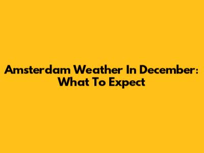 Amsterdam Weather In December: What To Expect