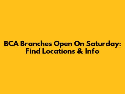 BCA Branches Open On Saturday: Find Locations & Info