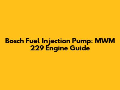 Bosch Fuel Injection Pump: MWM 229 Engine Guide