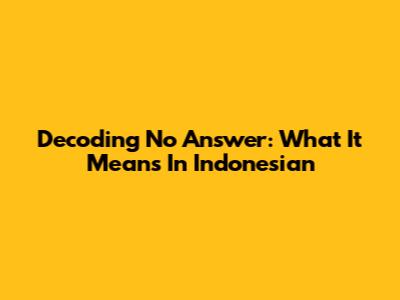 Decoding 'No Answer': What It Means In Indonesian
