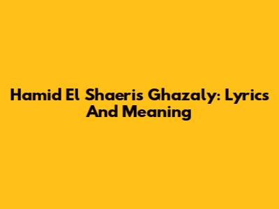 Hamid El Shaeri's Ghazaly: Lyrics And Meaning