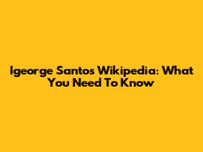 Igeorge Santos Wikipedia: What You Need To Know