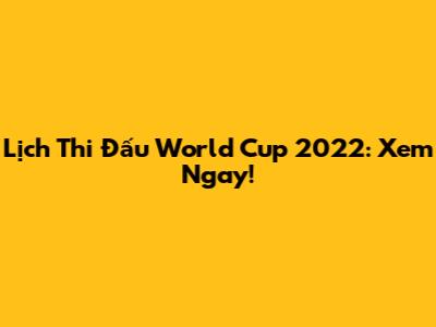 Lịch Thi Đấu World Cup 2022: Xem Ngay!