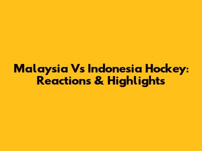 Malaysia Vs Indonesia Hockey: Reactions & Highlights