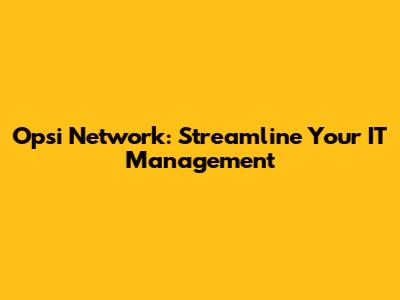 Opsi Network: Streamline Your IT Management
