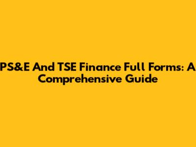 PS&E And TSE Finance Full Forms: A Comprehensive Guide