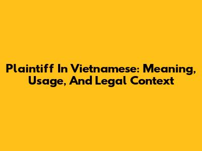 Plaintiff In Vietnamese: Meaning, Usage, And Legal Context