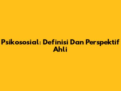 Psikososial: Definisi Dan Perspektif Ahli
