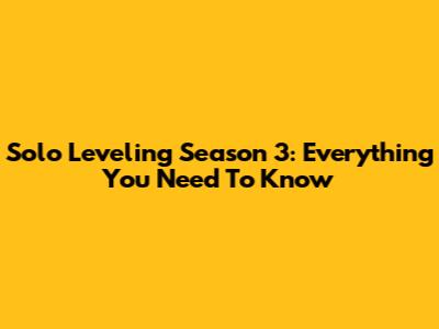 Solo Leveling Season 3: Everything You Need To Know