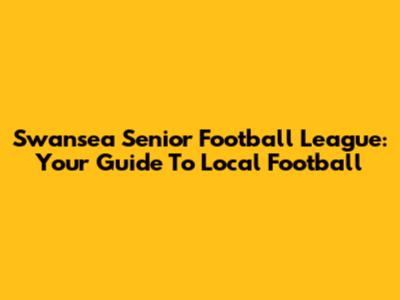Swansea Senior Football League: Your Guide To Local Football