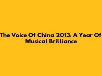 The Voice Of China 2013: A Year Of Musical Brilliance