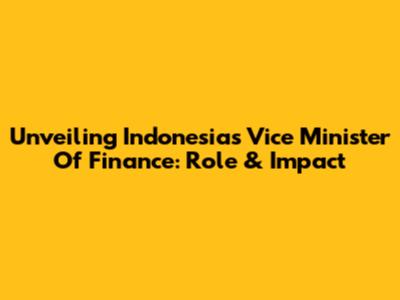 Unveiling Indonesia's Vice Minister Of Finance: Role & Impact