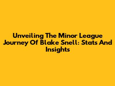 Unveiling The Minor League Journey Of Blake Snell: Stats And Insights